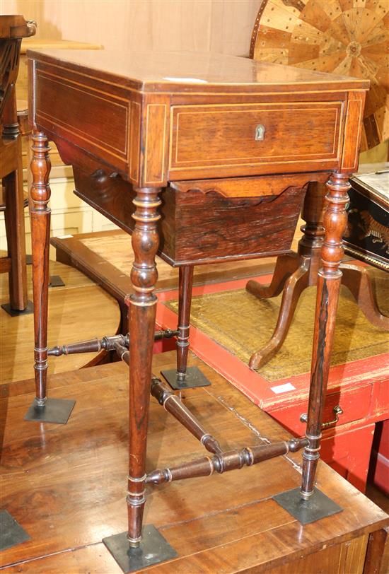 A 19th century Continental rosewood work table, W.50cm